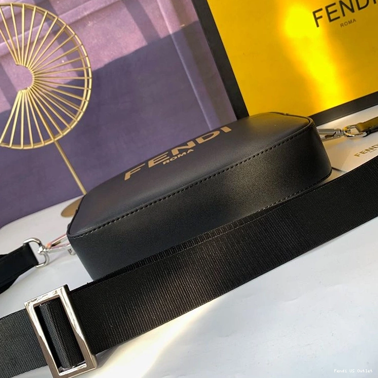 Affordable HOT ROMA Case Logo Fendi Black Camera Calf Compact In Leather 0721